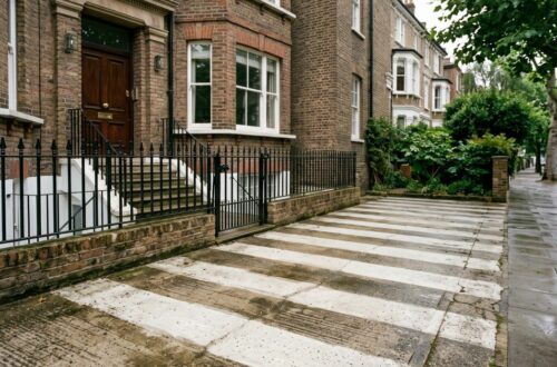 a concrete driveway after pressure washing with a “zebra striping” effect